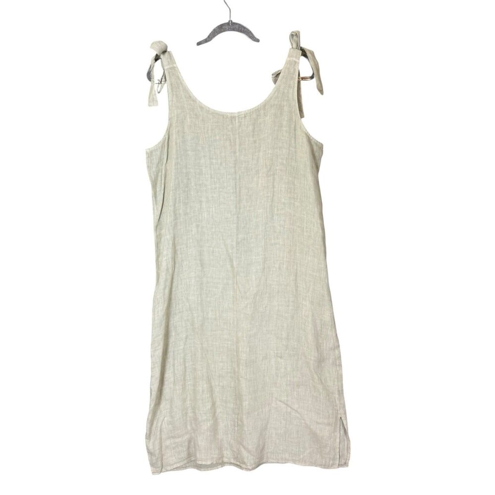 Valentina Naldi Sage Green Linen Tie Shoulder Midi Dress Italy Beach Resort Sz L